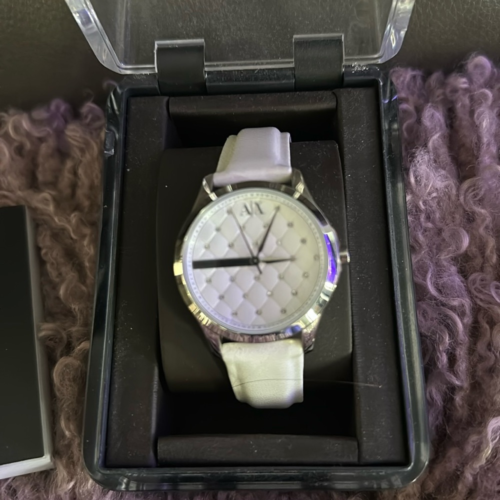 White leather Armani Exchange watch